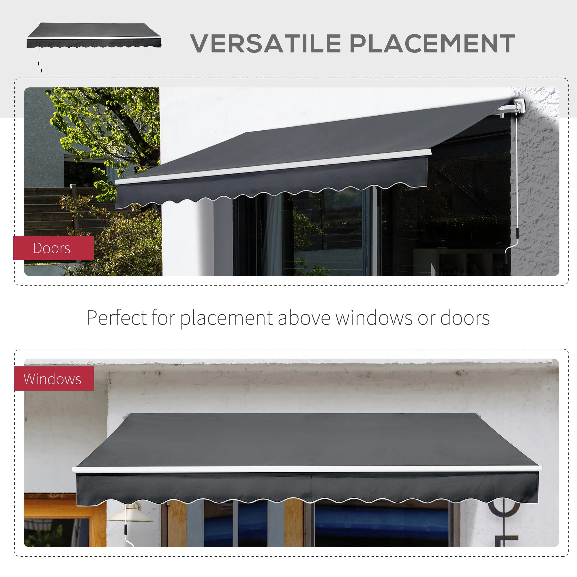 3.5M x 2.5M Manual Awning Canopy Retractable Sun Shade Shelter for Garden Patio