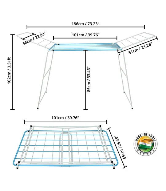 ABOUT SPACE Clothes Stand For Drying - Collapsible Foldable (L 186 x B58 x H85cm,Alloy Steel)