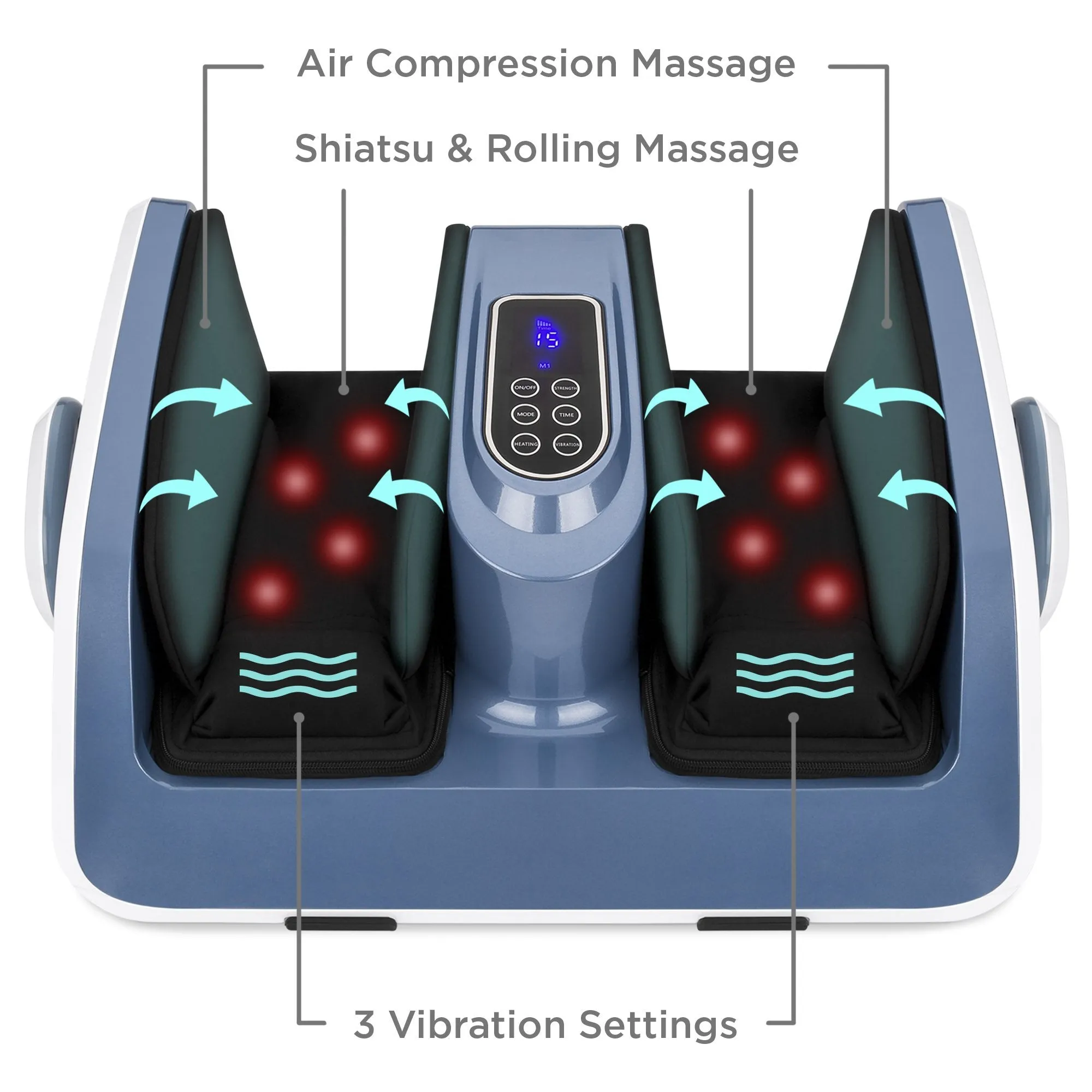 Air Compression Shiatsu Calf & Foot Therapeutic Massager w/ Heat, Rollers