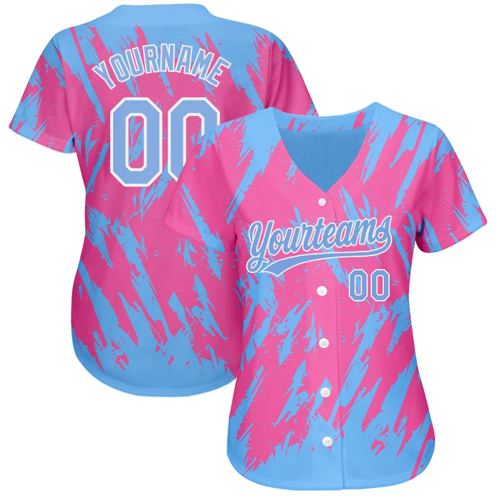 Custom Pink Powder Blue-White 3D Pattern Design Authentic Baseball Jersey