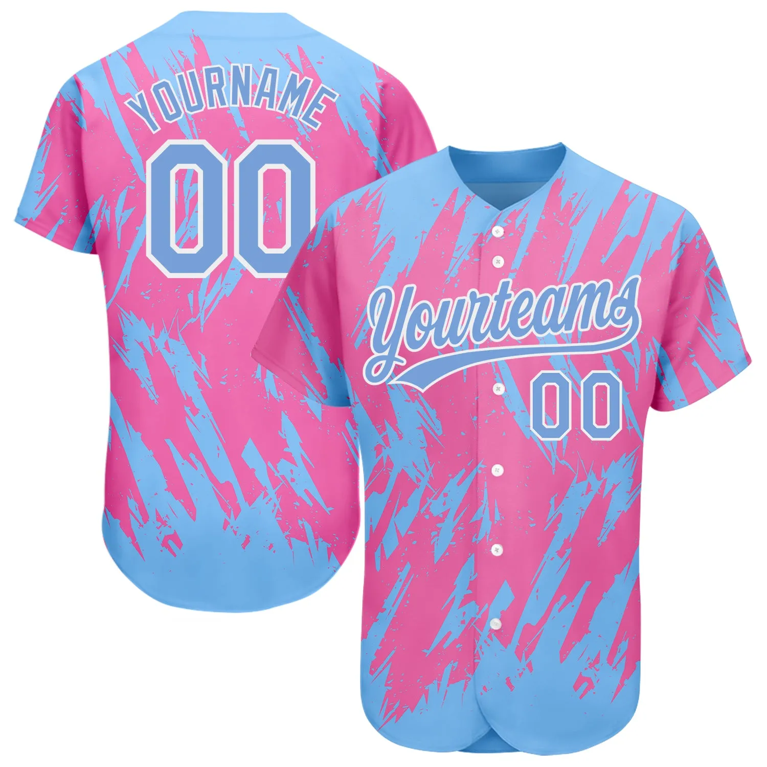 Custom Pink Powder Blue-White 3D Pattern Design Authentic Baseball Jersey