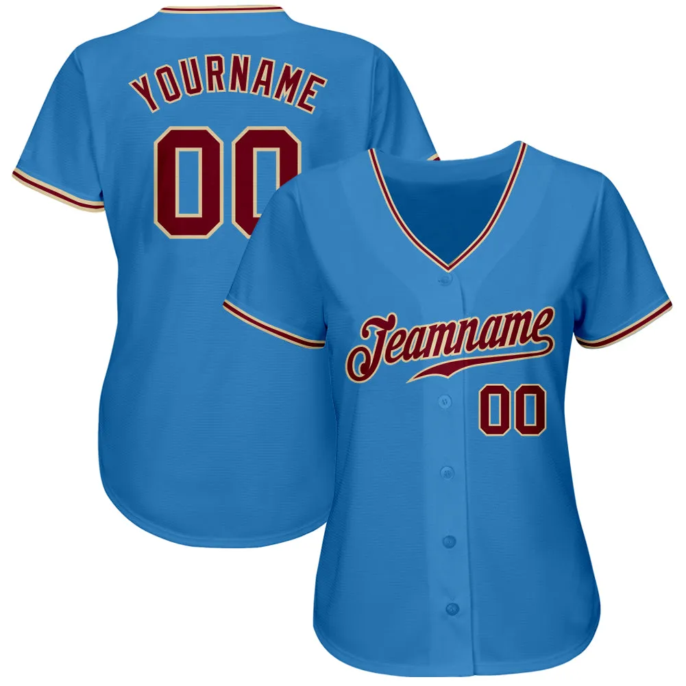 Custom Powder Blue Crimson-City Cream Authentic Baseball Jersey