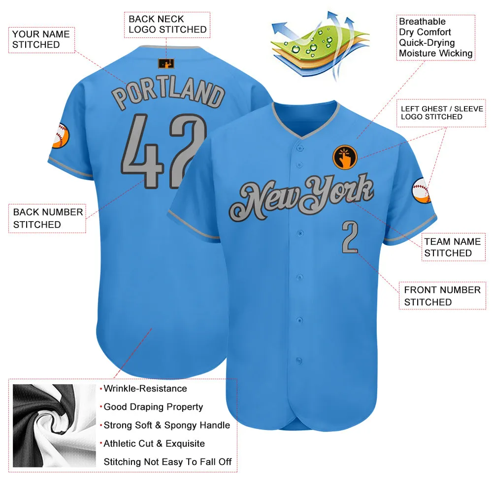 Custom Powder Blue Gray-Steel Gray Authentic Baseball Jersey