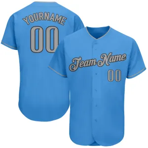 Custom Powder Blue Gray-Steel Gray Authentic Baseball Jersey