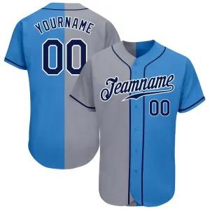 Custom Powder Blue Navy-Gray Authentic Split Fashion Baseball Jersey