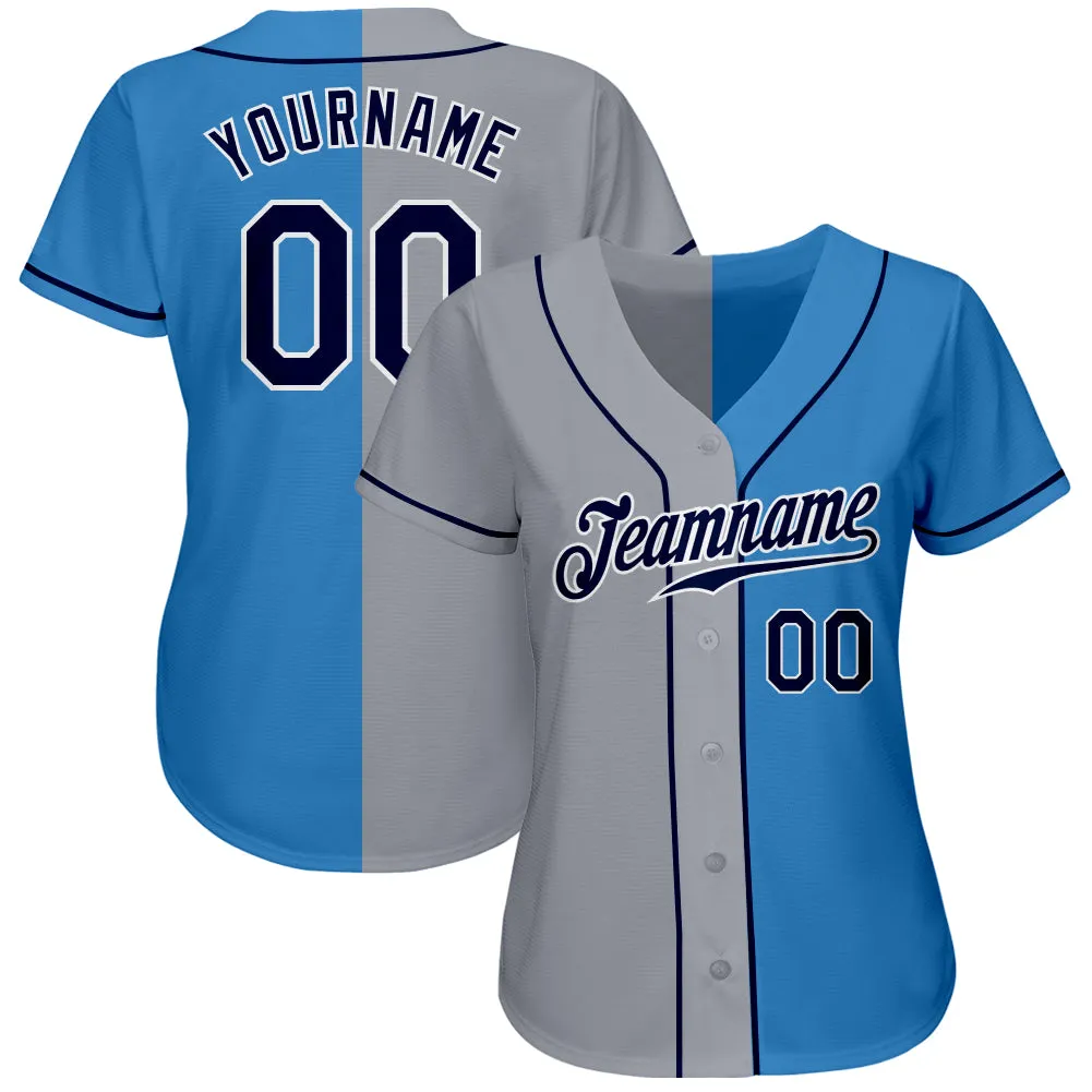 Custom Powder Blue Navy-Gray Authentic Split Fashion Baseball Jersey