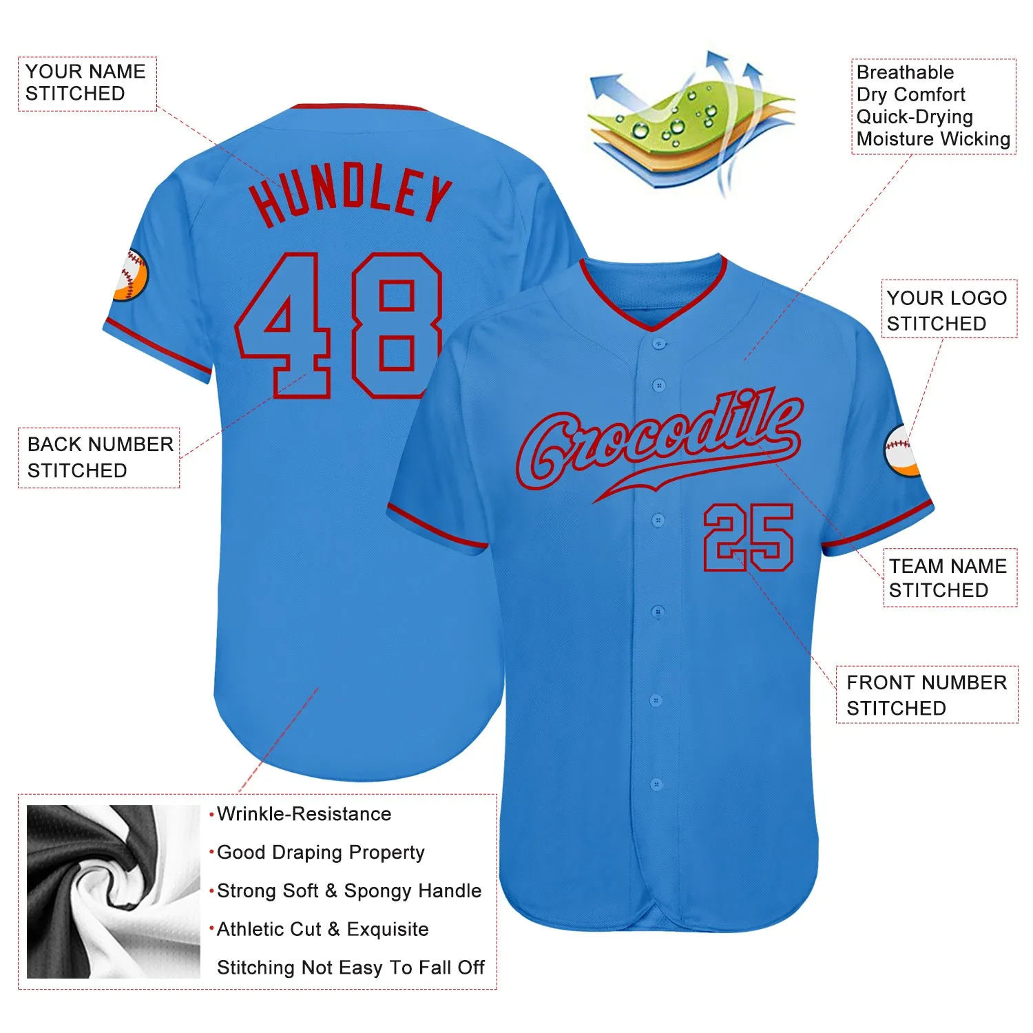 Custom Powder Blue Powder Blue-Red Authentic Baseball Jersey