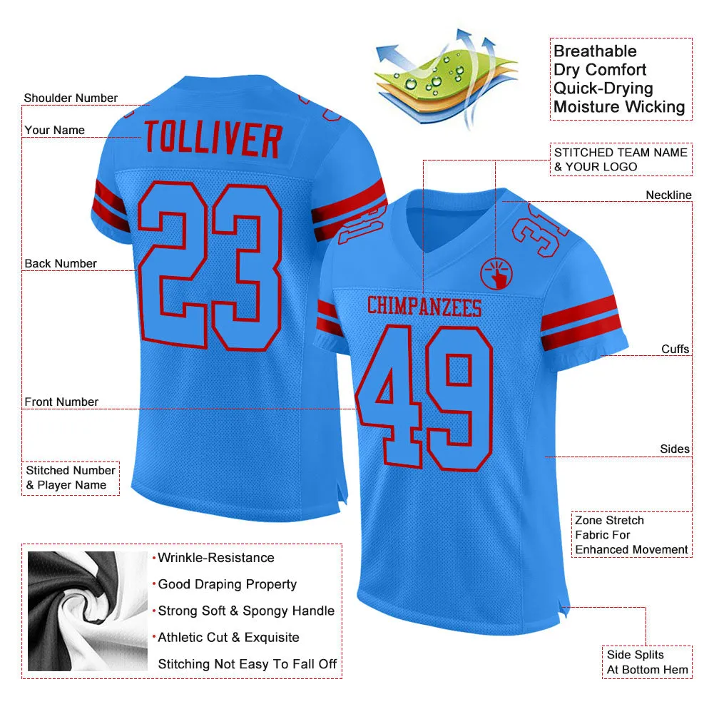 Custom Powder Blue Powder Blue-Red Mesh Authentic Football Jersey