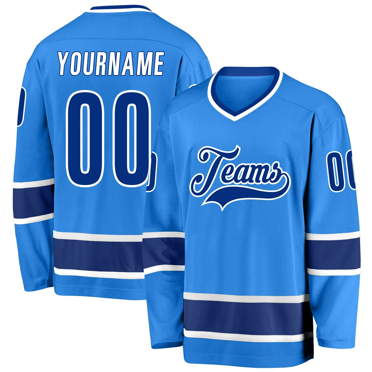 Custom Powder Blue Royal-White Hockey Jersey