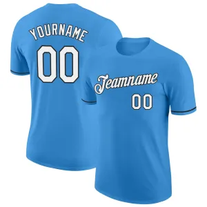 Custom Powder Blue White-Black Performance T-Shirt