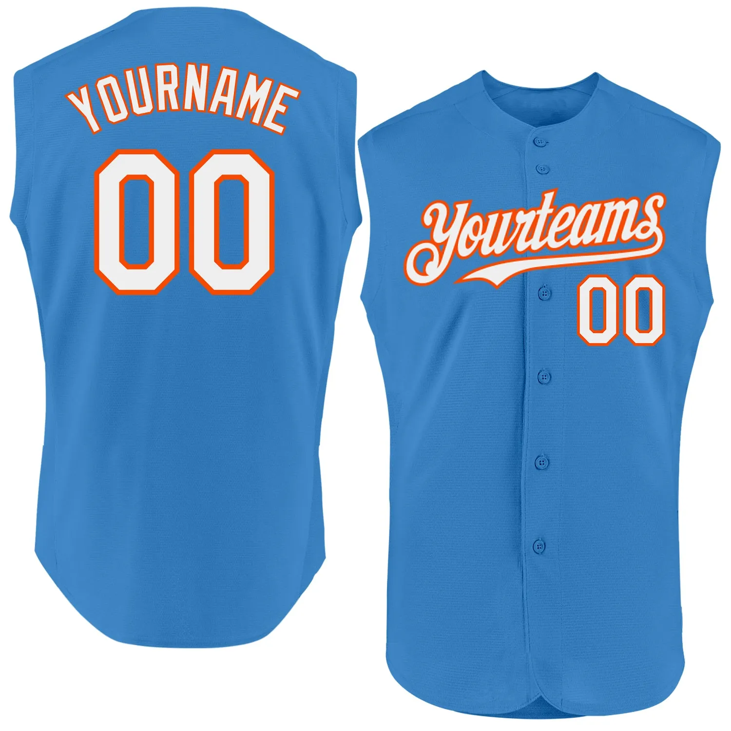 Custom Powder Blue White-Orange Authentic Sleeveless Baseball Jersey