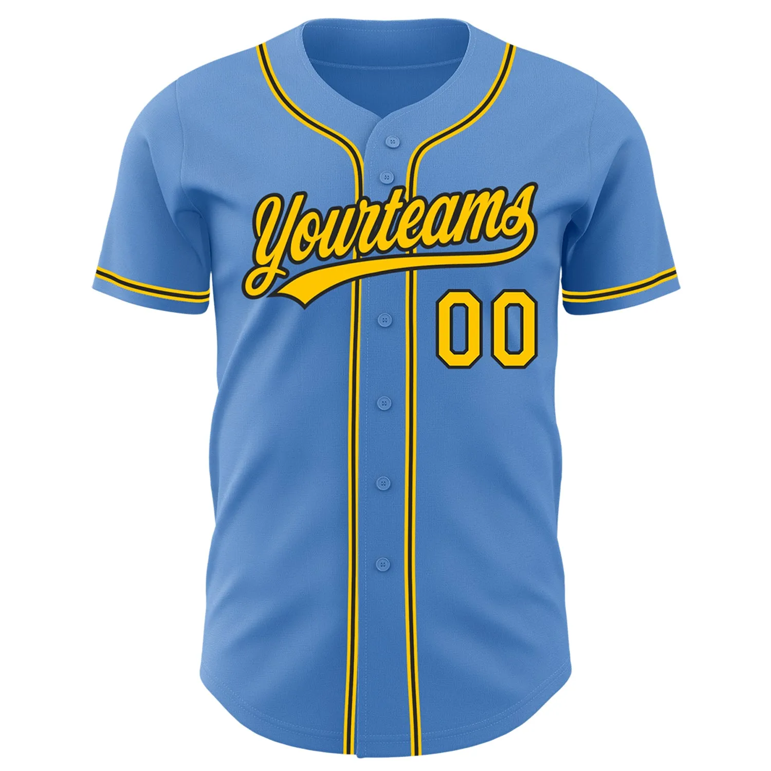 Custom Powder Blue Yellow-Black Authentic Baseball Jersey