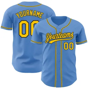 Custom Powder Blue Yellow-Black Authentic Baseball Jersey