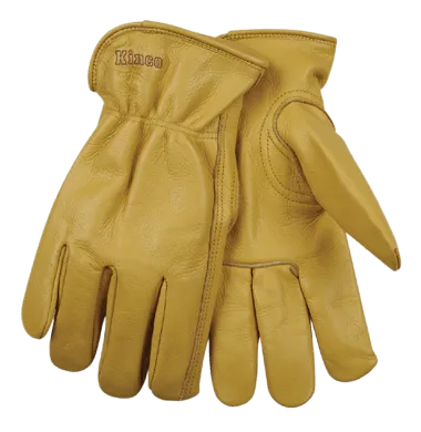 Kinco 98 Tan Full Grain Cowhide Easy-On Cuff Shirred Elastic Wrist Leather Hem Gloves (One Dozen)