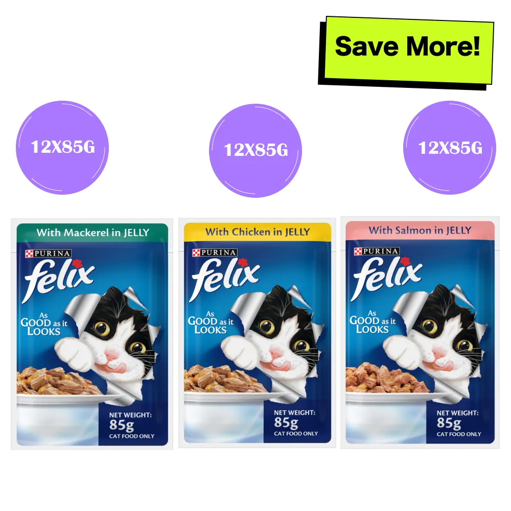 Purina Felix Mackerel, Chicken and Salmon with Jelly Adult Cat Wet Food Combo