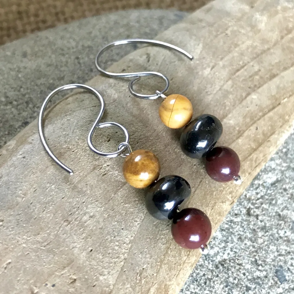 Shungite & Jasper Earrings, Protection, Nurturing and Balance