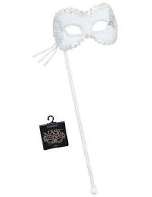 White Hand-Held Masquerade Mask